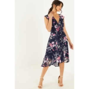 Quiz Navy Floral Print Midi Dress