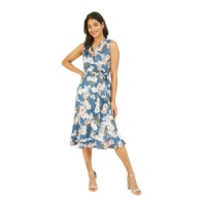 Mela London Blue Satin Floral Nya Midi Wrap Dress