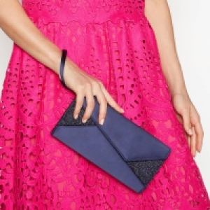 Debenhams Debut Navy Glitter Satin Clutch Bag