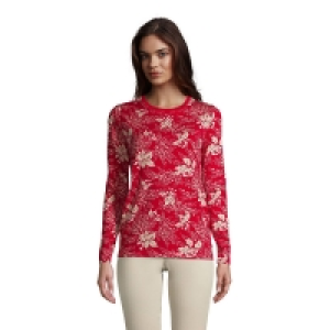 Lands End Red Petite Supima Long Sleeve Crew Neck T-Shirt