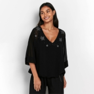 Debenhams Wallis Black Embellished Star Print Overlay Top