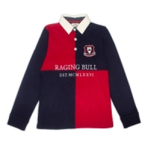 Debenhams Raging Bull Long Sleeved Quartered Rugby - Navy/Red
