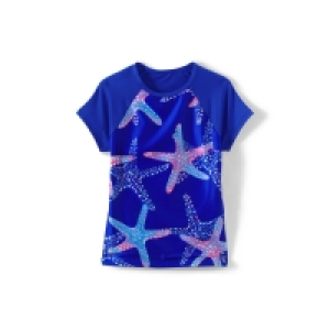 Lands End Blue Girls Short Sleeves Crew Neck Rash Vest