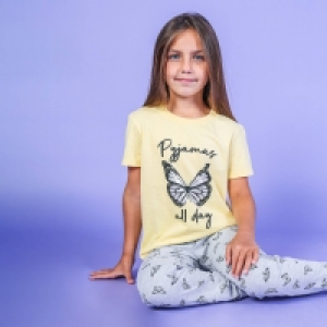 Threadgirls Girls Yellow and Grey Butterfly Cotton Pyjama Set