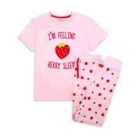 Debenhams Threadgirls Girls Pink Strawberry Cotton Pyjama Set