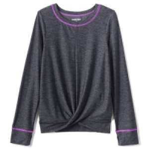 Debenhams Lands End Grey Girls Long Sleeves Twist Front Performance T-Shirt