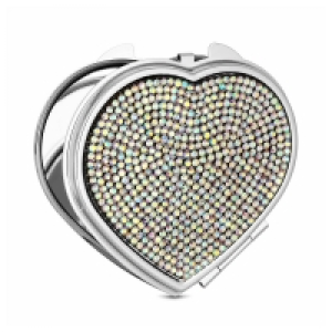 Mood Silver Plated Ab Crystal Heart Compact Mirror