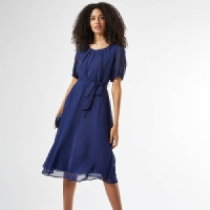 Dorothy Perkins Billie and blossom blue keyhole puff sleeve midi skater dres