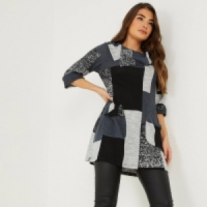 Quiz Grey Patchwork Tunic Top