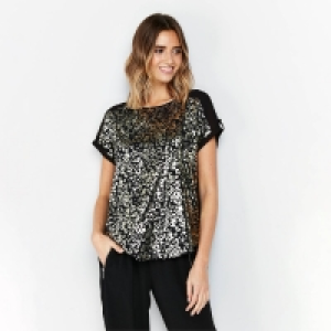 Debenhams Wallis Petite Black Metallic Animal Print Top