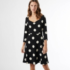 Dorothy Perkins Black Spot Ruched Sleeves Front Dress