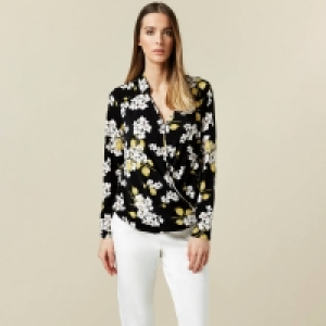 Debenhams Wallis Black Blossom Print Wrap Shirt