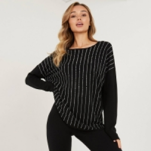 Quiz Black Diamante Knitted Jumper