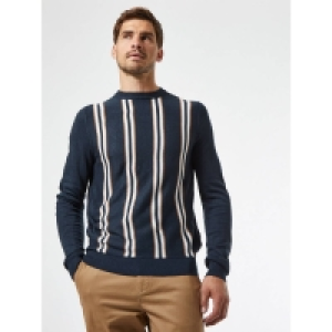 Burton Navy & Tobacco Vertical Stripe Crew Neck Jumper