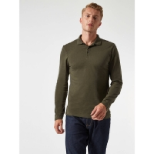 Debenhams Burton Dark Khaki Long Sleeved Muscle Fit Polo Shirt