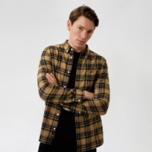 Burton Camel Large Check Print Long Sleeves Shirt