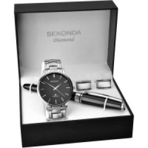 Debenhams Sekonda Black And Silver Sekonda Gents 4 Piece Gift Set Watch - 14