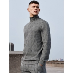 Debenhams Burton MB Collection Grey Jacquard Check 1/4 Zip Funnel Neck Sweats