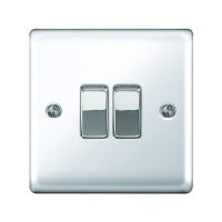 Wickes  Wickes 10A Light Switch 2 Gang 2 Way Polished Chrome Raised 