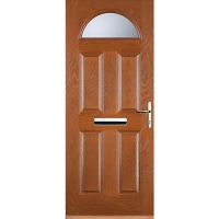 Wickes  Euramax 4 Panel 1 Arch Oak Left Hand Composite Door 880mm x 