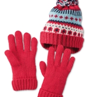 Aldi  Pink Pom Hat & Gloves Set 7-10 Years