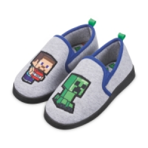 Kids Grey/Blue Minecraft Slippers