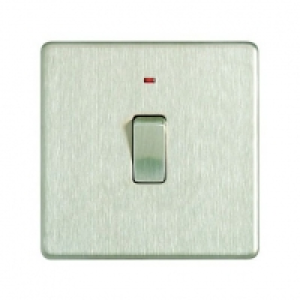 Wickes 20A Light Switch + LED 1 Gang Brushed Steel Screwless