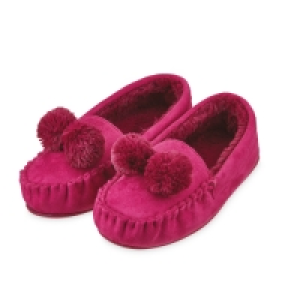 Aldi  Ladies Moccasin Pom Pom Slippers