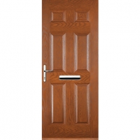 Wickes  Euramax 6 Panel Oak Right Hand Composite Door 840mm x 2100mm