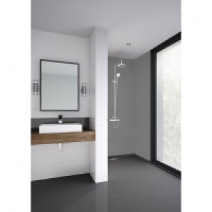 Mermaid Composite Grey Vertical Tile 3 Sided Shower Panel Ki