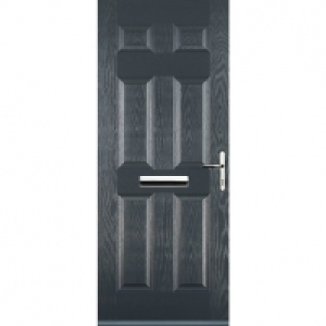 Wickes  Euramax 6 Panel Grey Left Hand Composite Door 840mm x 2100mm