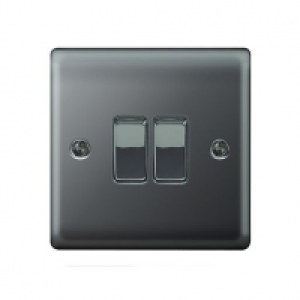 Wickes  Wickes 10A Light Switch 2 Gang 2 Way Black Nickel Raised Pla