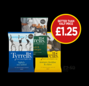 Tyrrells Lightly Sea Salted Crisps, Sea Salt & Cider Vinegar £1.25