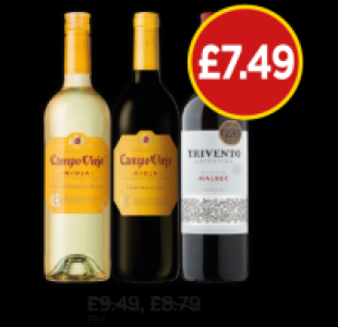 Budgens  Campo Viejo Blanco, Tempranillo, Trivento Argentina Malbec