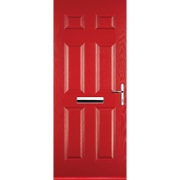 Wickes  Euramax 6 Panel Red Left Hand Composite Door 920mm x 2100mm