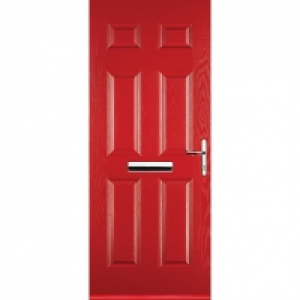 Wickes  Euramax 6 Panel Red Left Hand Composite Door 920mm x 2100mm