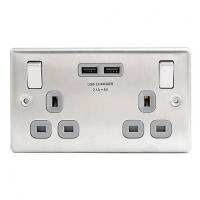 Wickes  Wickes 13A Twin Switched Socket With 2 X USB Ports - Brushed