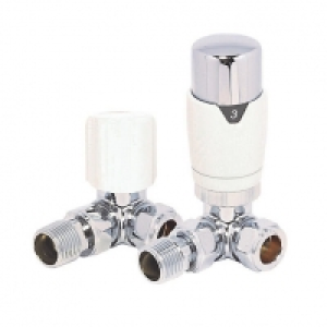 Towelrads Round Corner TRV and Lockshield White Valves - 105