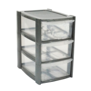 QDStores  14L Premier 3 Drawer Plastic Storage Tower Clear & Grey