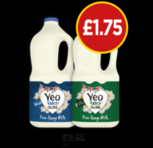 Yeo Valley Organic Whole Milk, Semi Skimmed Milk £1.75