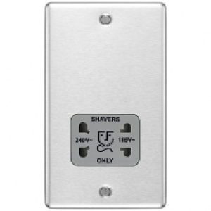 BG Screwed Raised Plate Dual Voltage Shaver Socket - Brushed