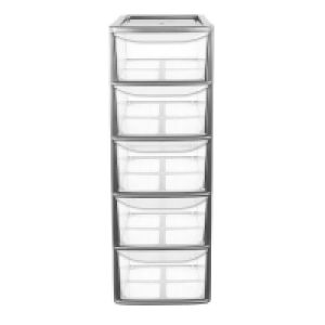 QDStores  77L Premier 5 Drawer A4 Plastic Storage Tower Clear & Grey