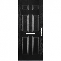 Wickes  Euramax 6 Panel Black Left Hand Composite Door 880mm x 2100m