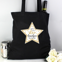 HomeBargains  Personalised Star Teacher Black Cotton Bag