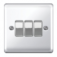 Wickes  Wickes 10A 3 Gang 2 Way Switch Polished Chrome Raised Plate