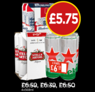 Stella Artois, Budweiser, Heineken £5.75