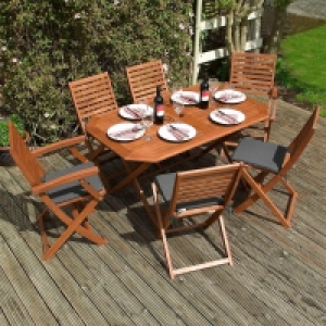 Rowlinson Plumley 6 Seater Hardwood Dining Set with Grey Cus £379.99