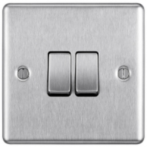BG 10Ax Screwed Raised Plate Double Switch 2 Way - Brushed S £5.90
