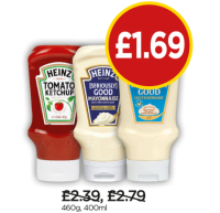 Budgens  Heinz Tomato Ketchup Top Down, Squeezy Mayonnaise, Squeezy L