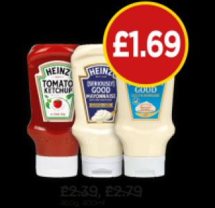 Heinz Tomato Ketchup Top Down, Squeezy Mayonnaise, Squeezy L